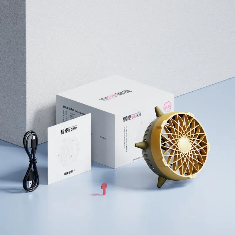 Intelligent induction fan without button design, USB powered, 4 plastic blades, 162x103mm, force yellow colour