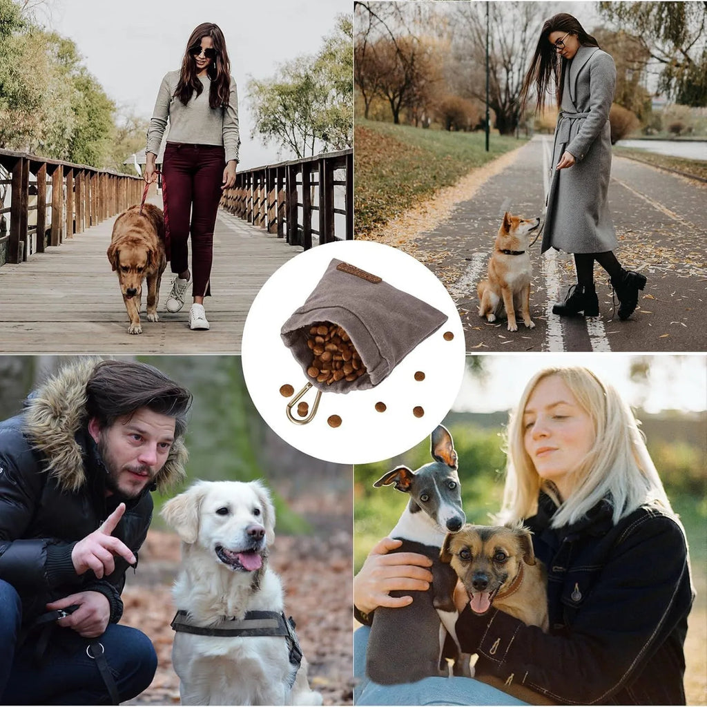 Waxed canvas pet snack bag in Khaki colour, compact treat pouch for dog training outdoors