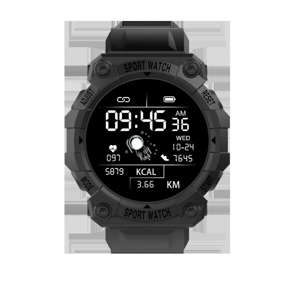 Spaceman Round FD68S smart bracelet with 144 colour TFT screen, round face, in black on wrist
