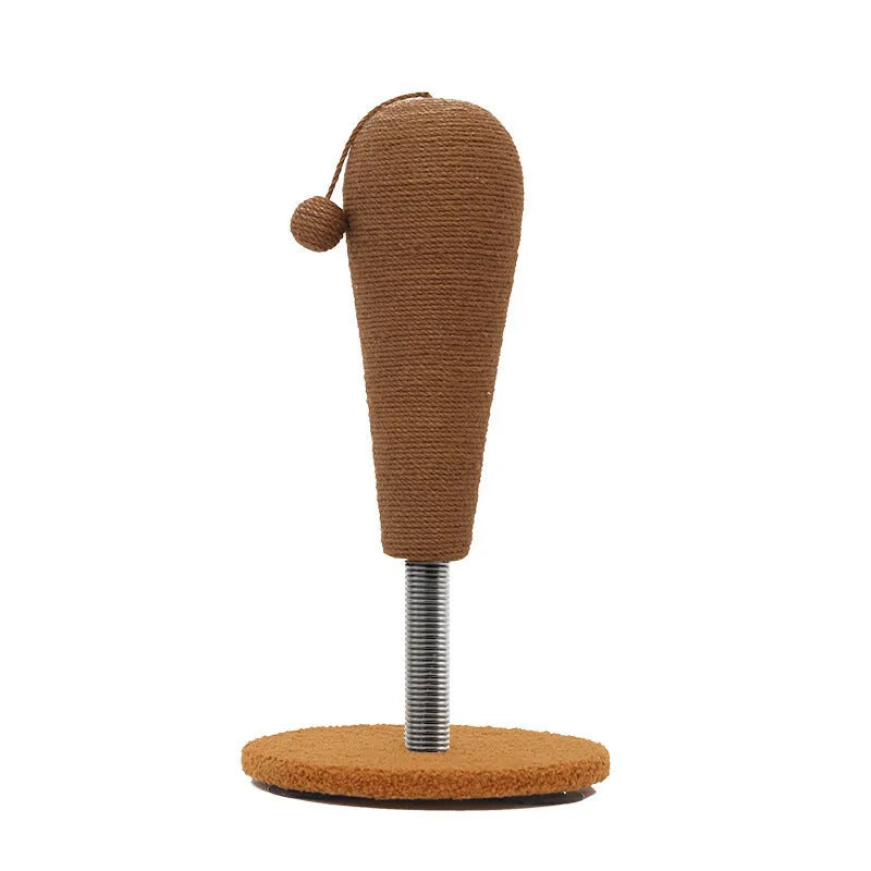 Angled cat scratch board with woven hemp rope surface and a separate round cat toy ball
