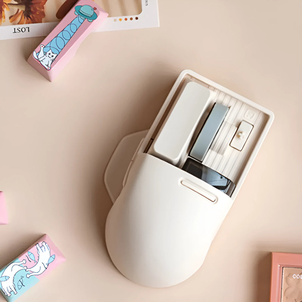 Xiaoqiao wireless mouse in Tofu colour showing ergonomic shape and multiple buttons.
