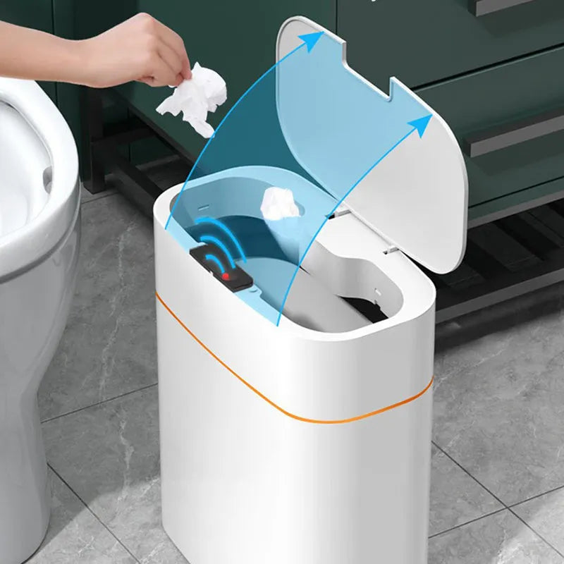 Smart induction trash can 16L white ABS automatic lid dustbin with sensor