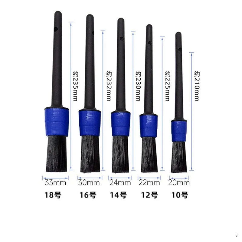 Car interior cleaning brush set with round disc brushes, PP bristles, and plastic handles - 9 piece option shown