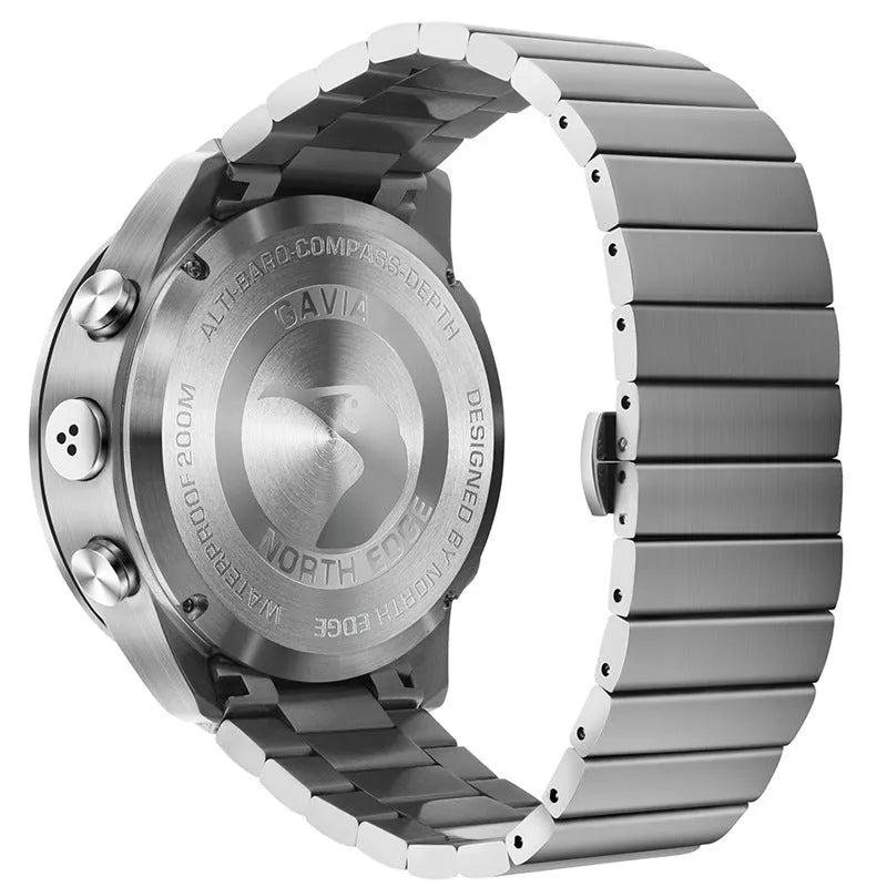 Smartwatch with stainless steel band, luminous screen, silver grey, 48mm case for outdoor sports