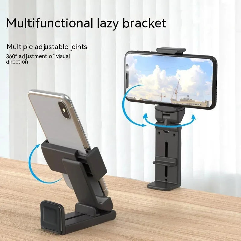 H22 Black collapsible desktop phone holder showing 360-degree rotation mechanism
