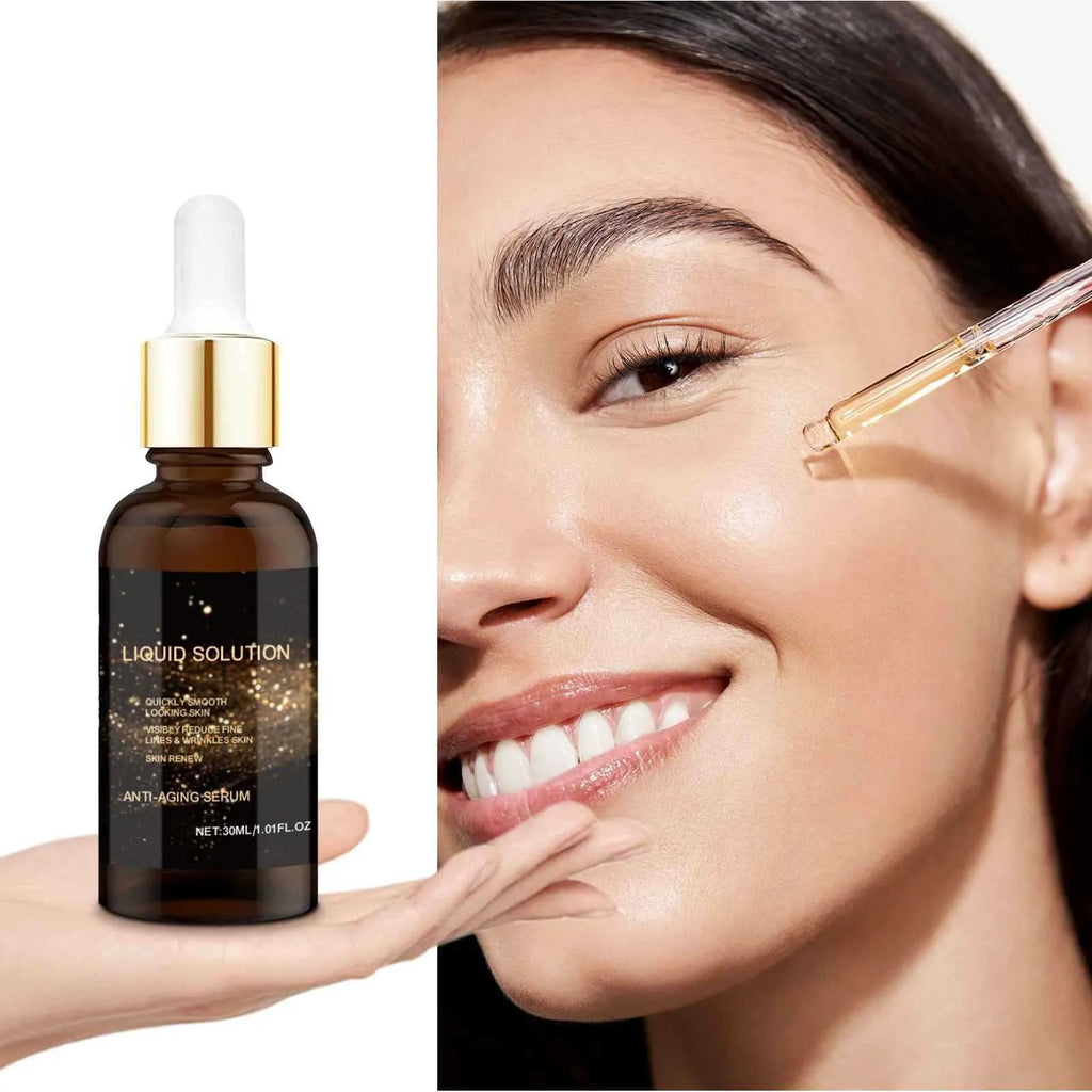 30 ml facial moisturising care solution bottle with hyaluronic acid, approximately 9 cm tall