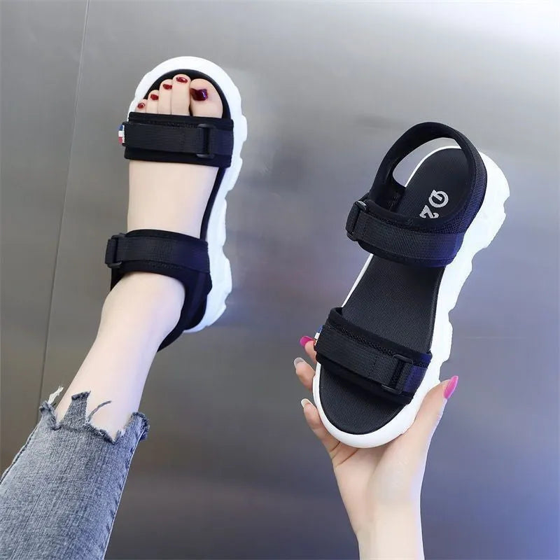 Women's classic all-matching sports sandals in Milky White with round head and cloth cover upper