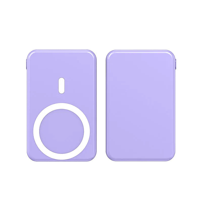 Ultra-thin 10000mAh power bank with magnetic wireless charging for iPhone in black, blue, and white colours