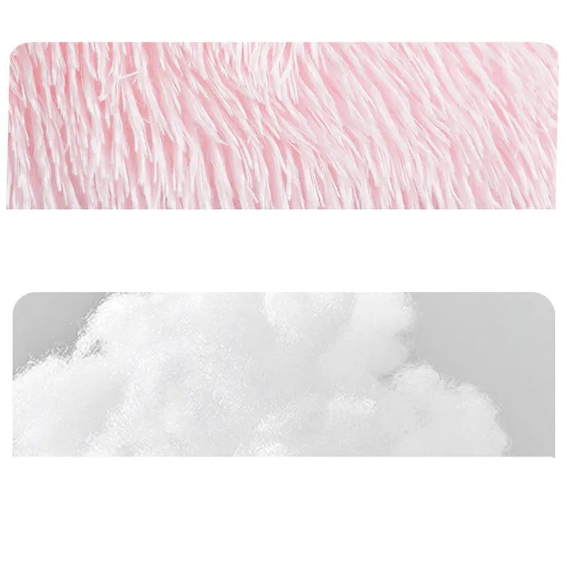 Grey or pink thick plush pet nest for cats and dogs, shown in S, M, and L sizes.