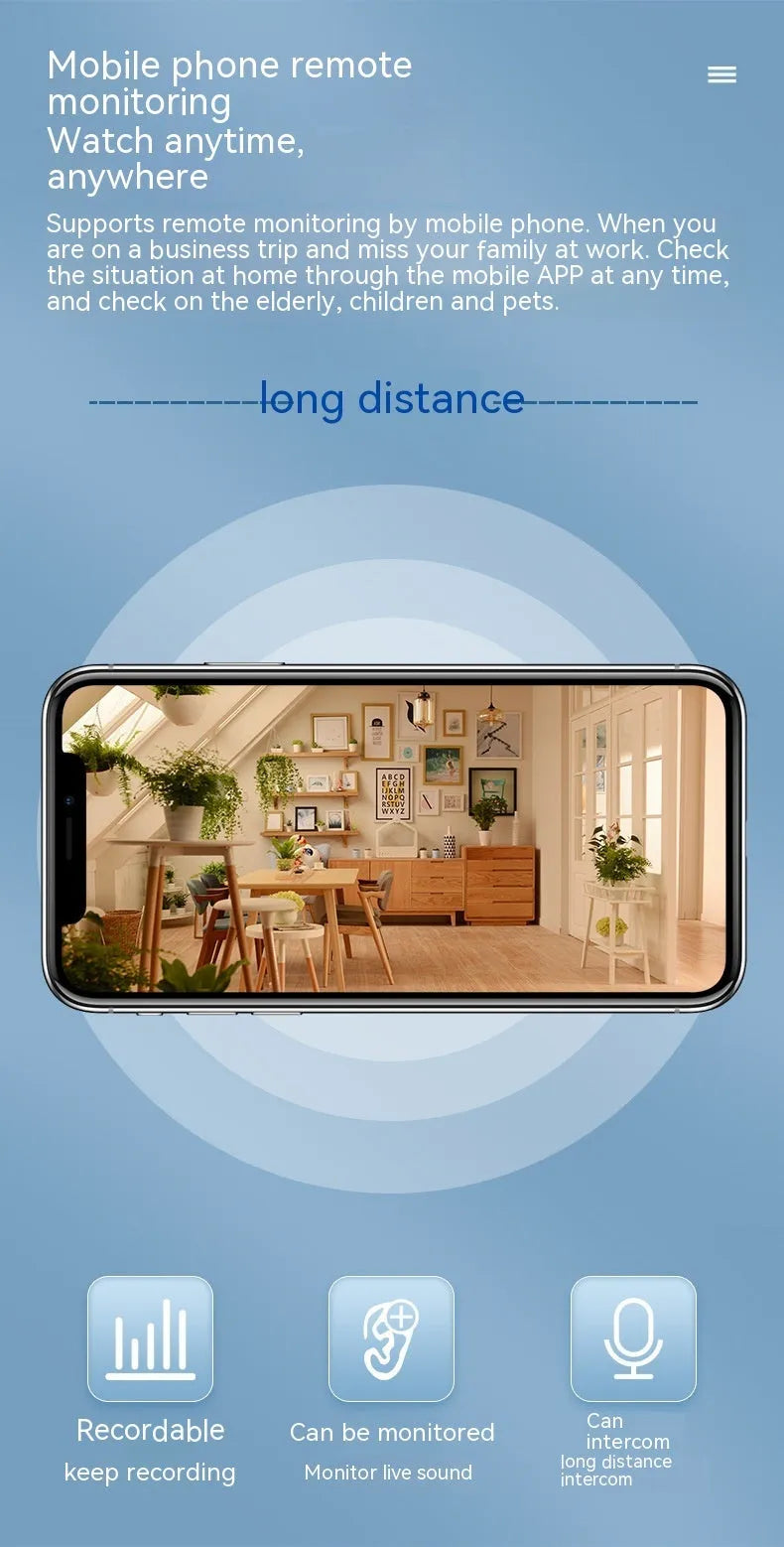 Smart dual-light WiFi indoor HD 360-degree surveillance camera with voice intercom, 135x104x98mm, mobile APP control