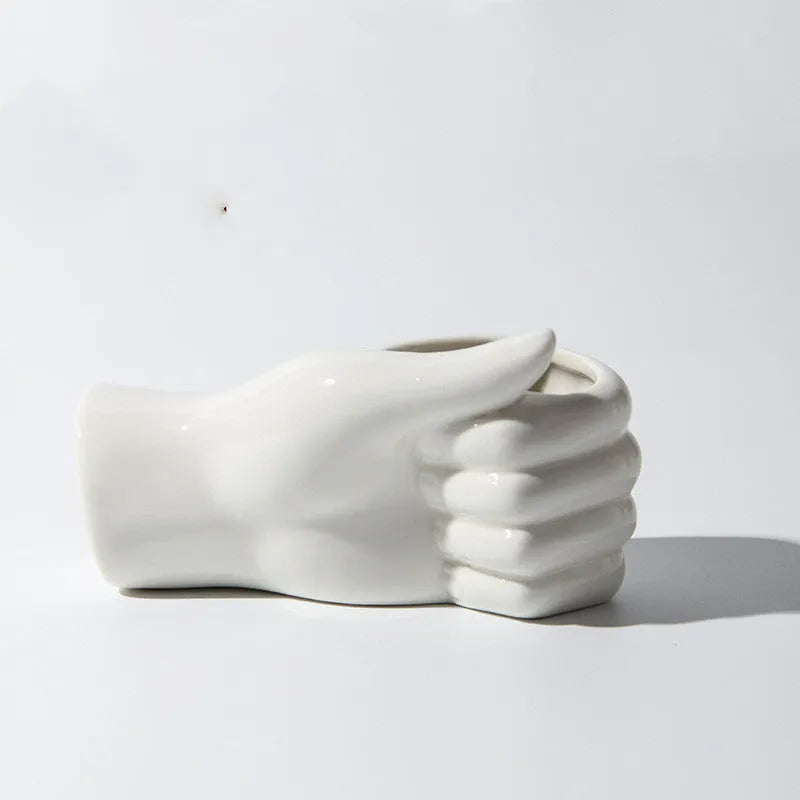 Small porcelain human body vase with colour glaze finish, girl style, 19cm tall, on a shelf