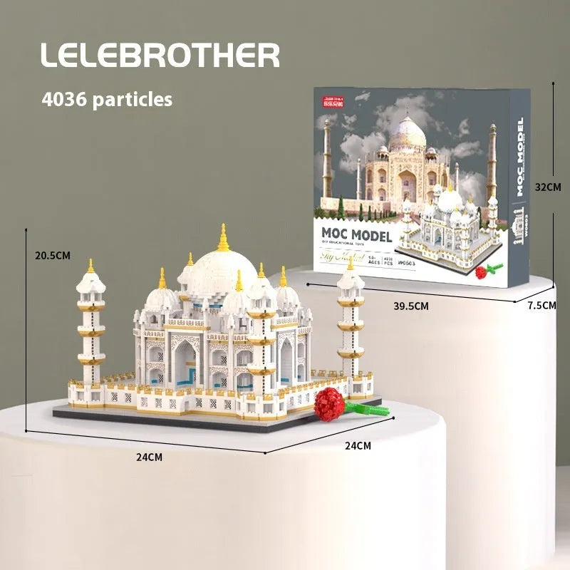 Castle building blocks plastic small diamond particles Taji Mausoleum model assembled on table