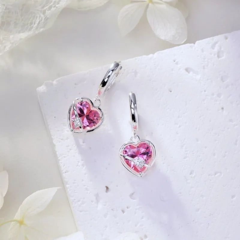 S925 sterling silver heart shape stud earrings for women, silver colour with electroplated finish, model MW110001-S-W-PK