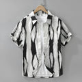 Retro striped black and brown short sleeve cotton shirt with a cardigan-style loose fit.
