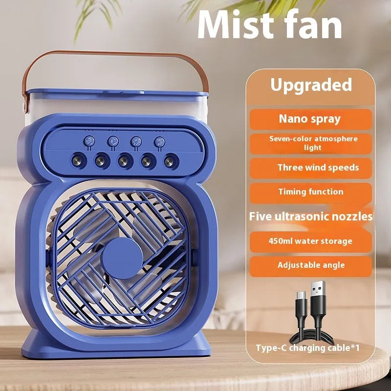 3-in-1 portable evaporative air cooler with LED night light and USB cable, black colour