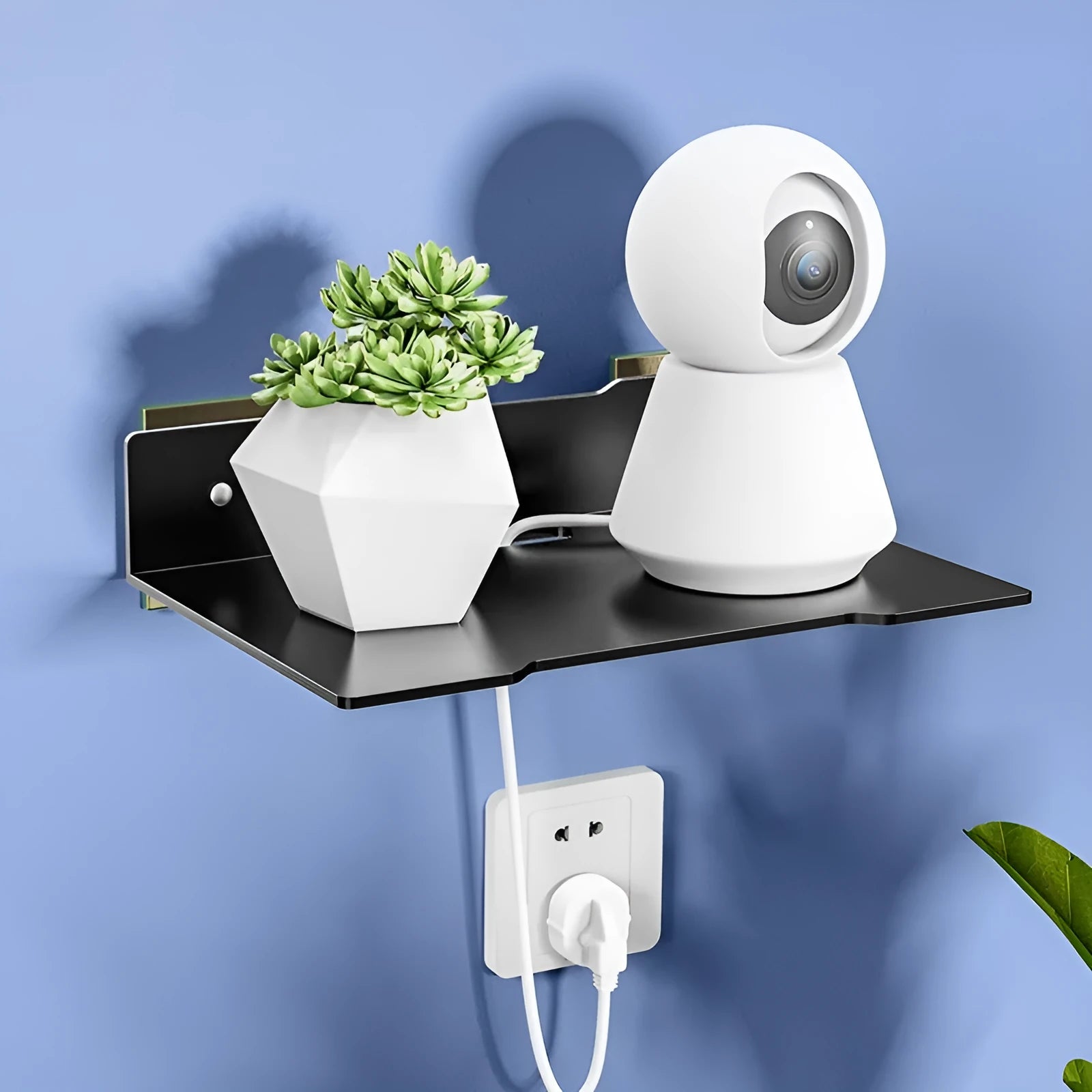 Punch-free carbon steel projector wall hanging bracket in black colour on a wall