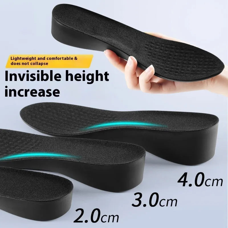 Black PVC invisible height increasing shoe insole, 1cm rise, for men's size 35-46 with non-collapse padding