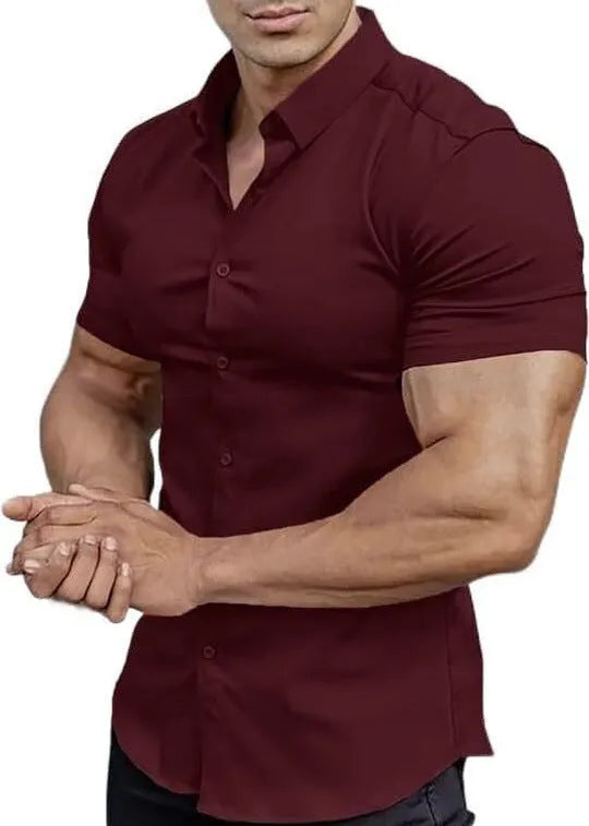 Men's short sleeve printed casual shirt with cardigan collar in multiple colour options