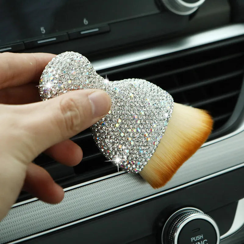 Car interior cleaning brush with PVC bristles in white, pink, and black colour options