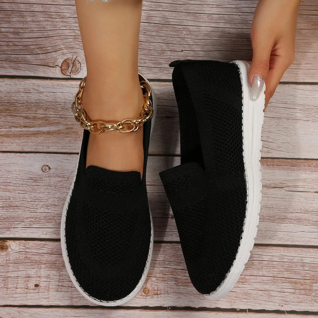 Women's mesh slip on loafers with round toe and flat heel in white colour option