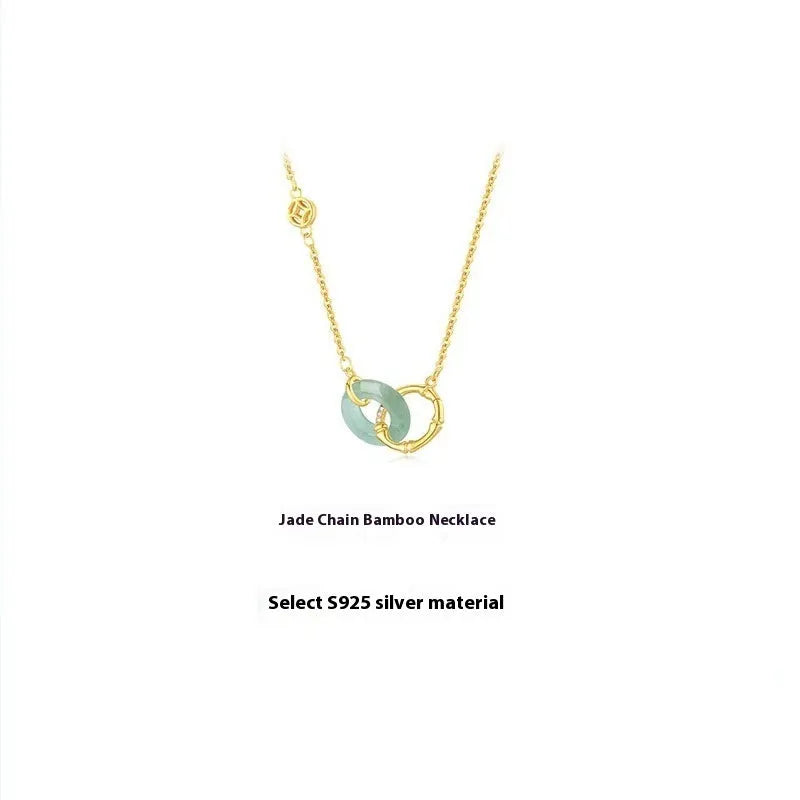 Handmade sterling silver necklace with a geometric bamboo joint peace buckle pendant on an adjustable chain.