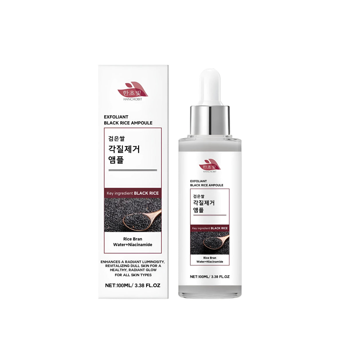 Exfoliating Black Rice Liquid 100ml bottle with salicylic acid and hydrolysed rice extract