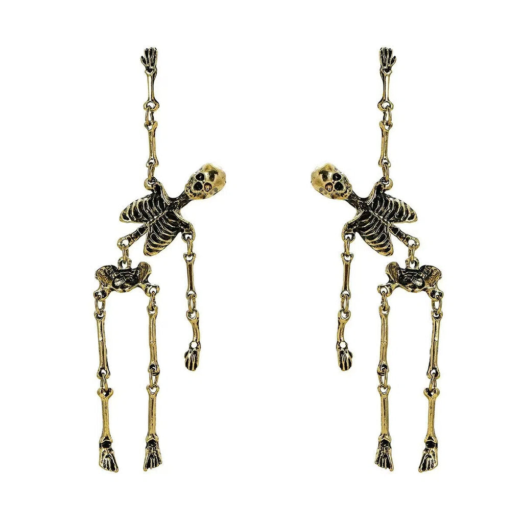 Halloween human skeleton earrings exaggerated dark wind alloy antique gold for women