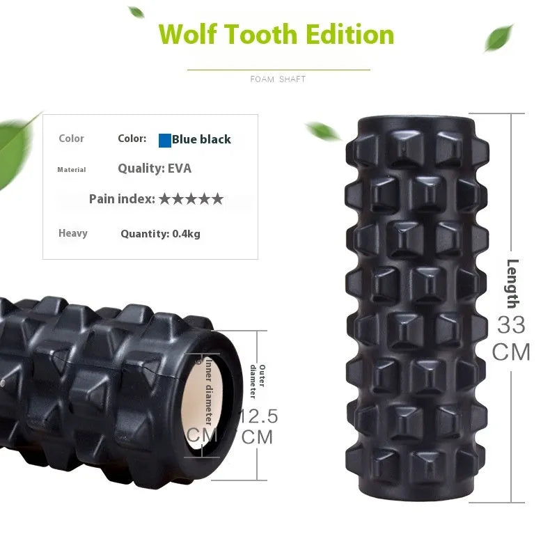 Black 33cm foam massage roller with six adjustable gear pieces for muscle recovery