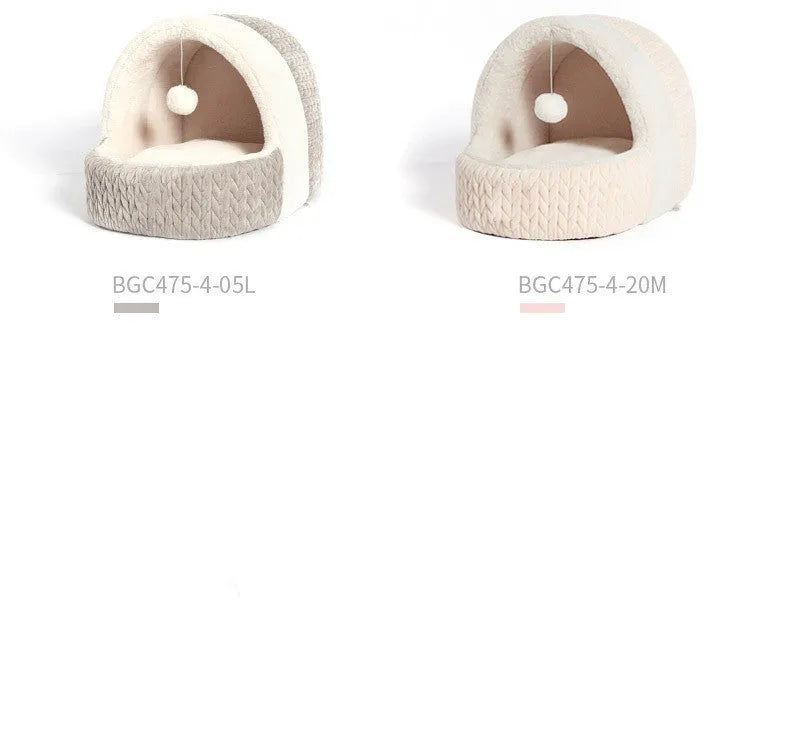 Four Seasons semi-enclosed cat bed in gray cloth for small dogs and cats