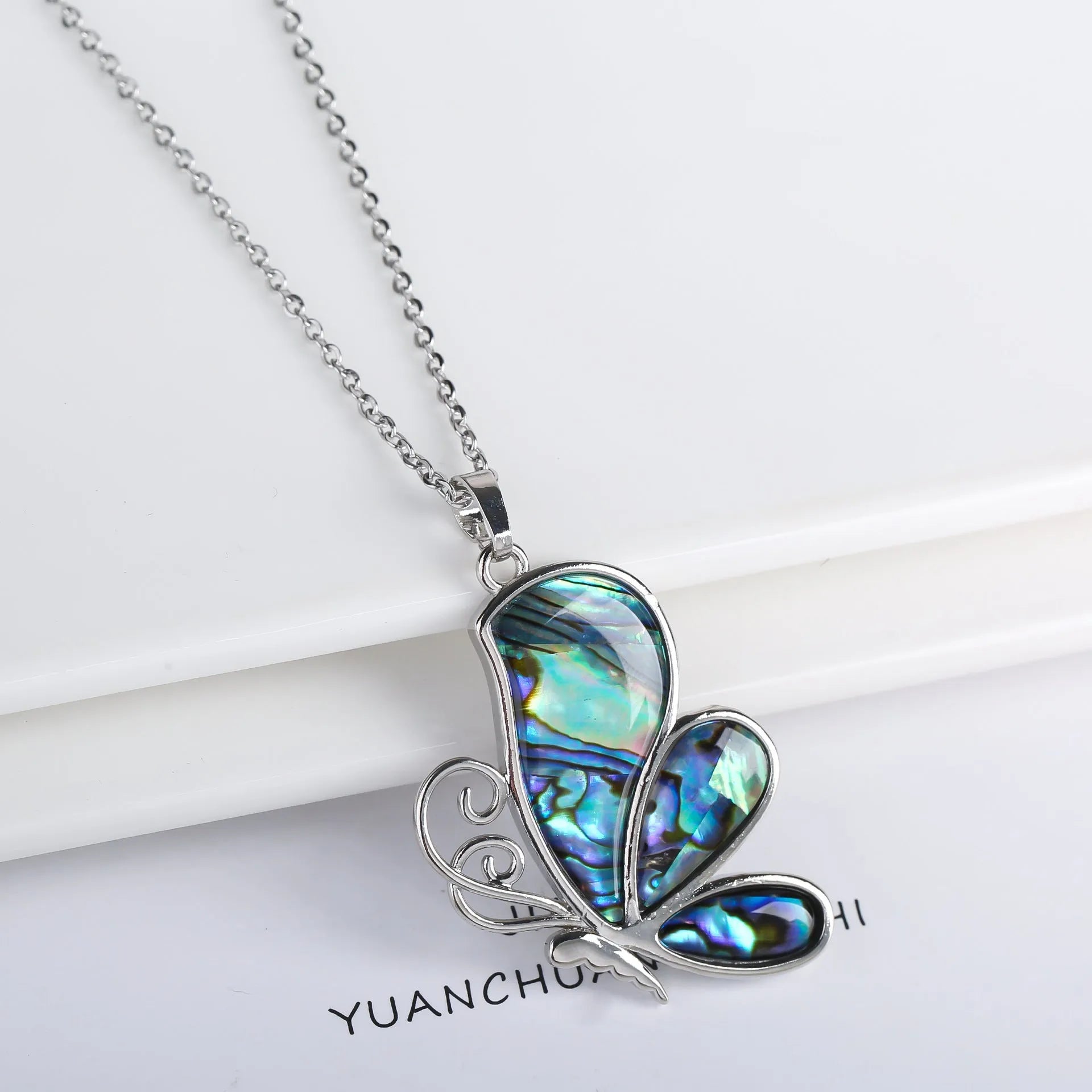 Copper animal zodiac pendant necklace with inlaid abalone shell, butterfly and dragonfly designs, four style options