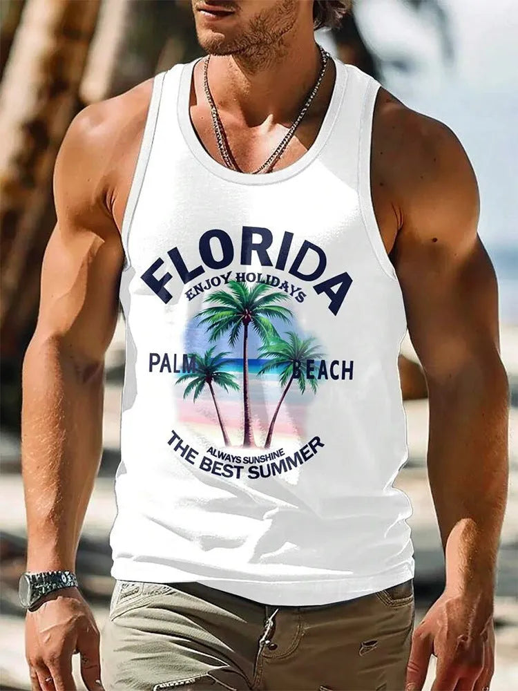 Men's solid colour sleeveless vest in Hawaiian style made from pinhole cloth polyester fabric