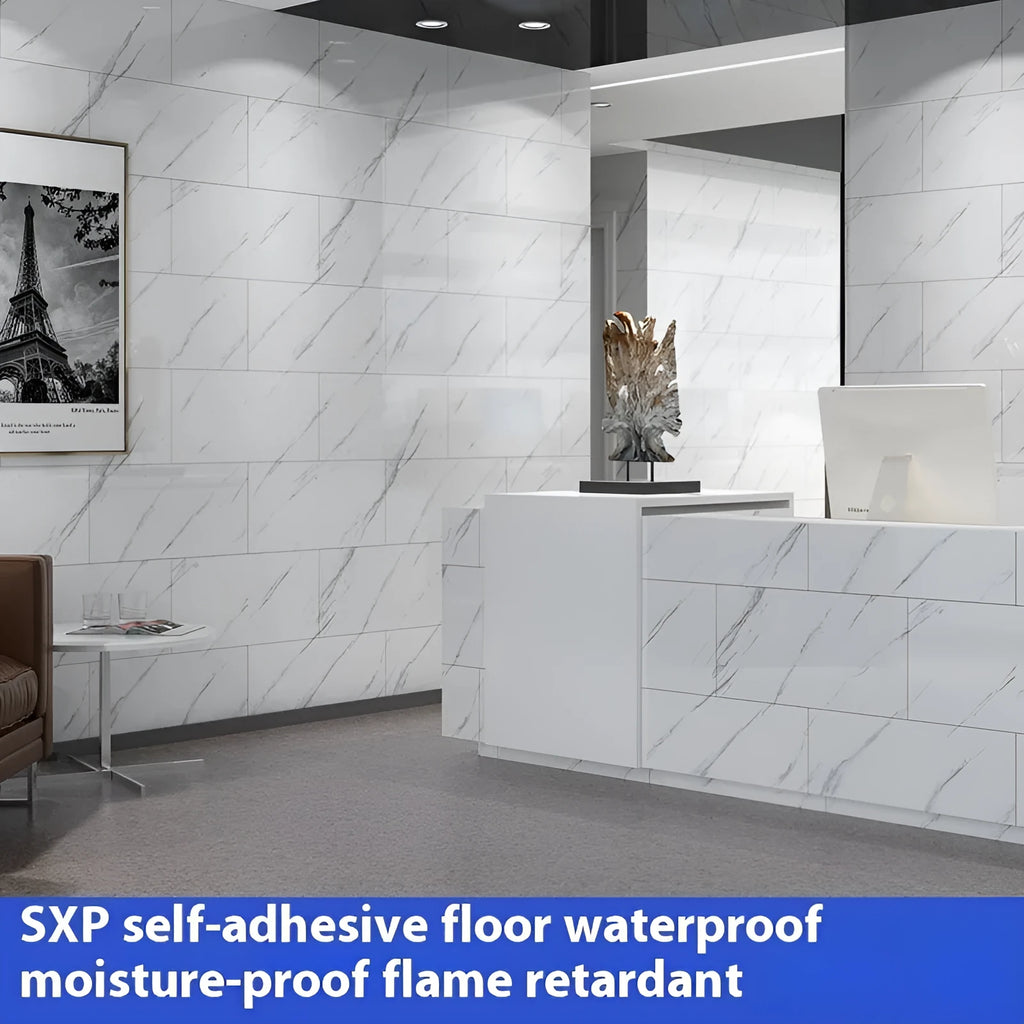 Wear-resistant marble self-adhesive floor sticker in solid colour, 30cm x 30cm PVC, modern style
