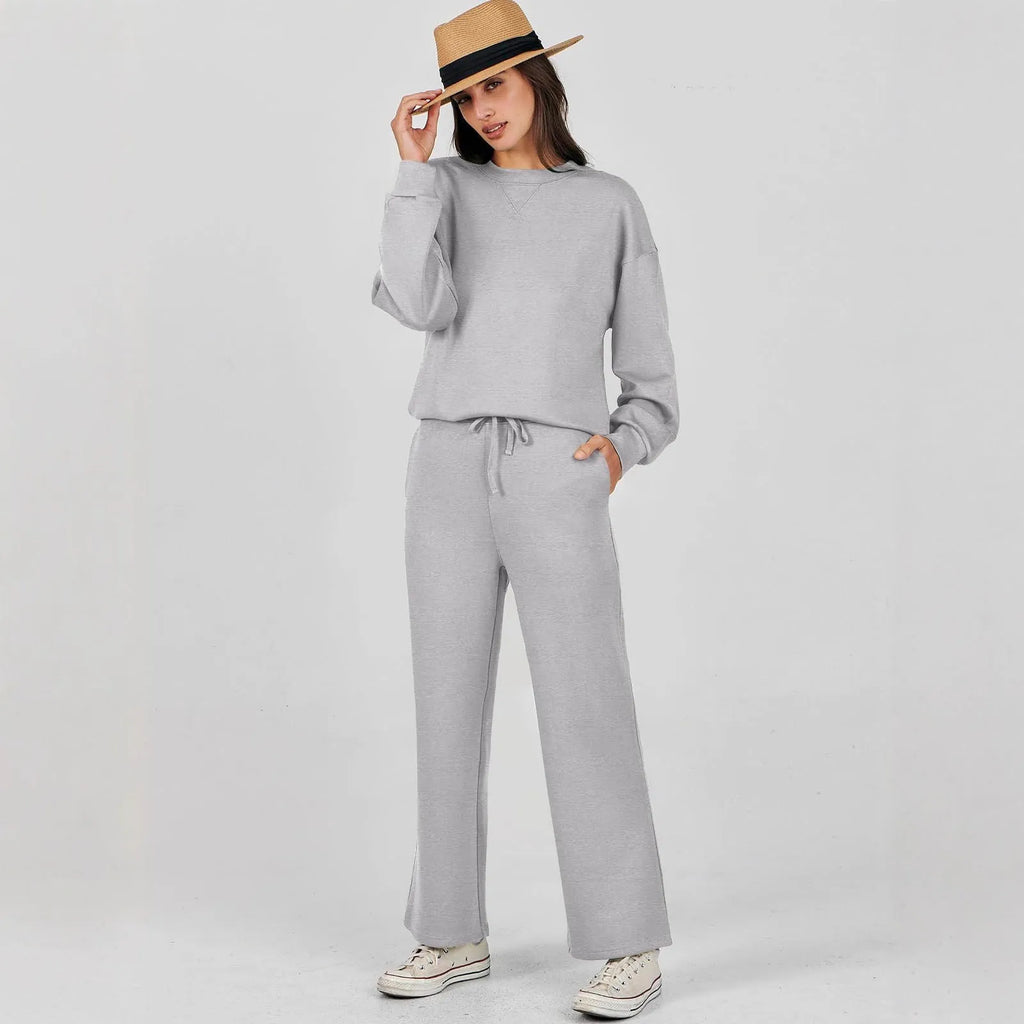 Women's colour block long sleeve sweater suit with trousers in street hipster European and American style
