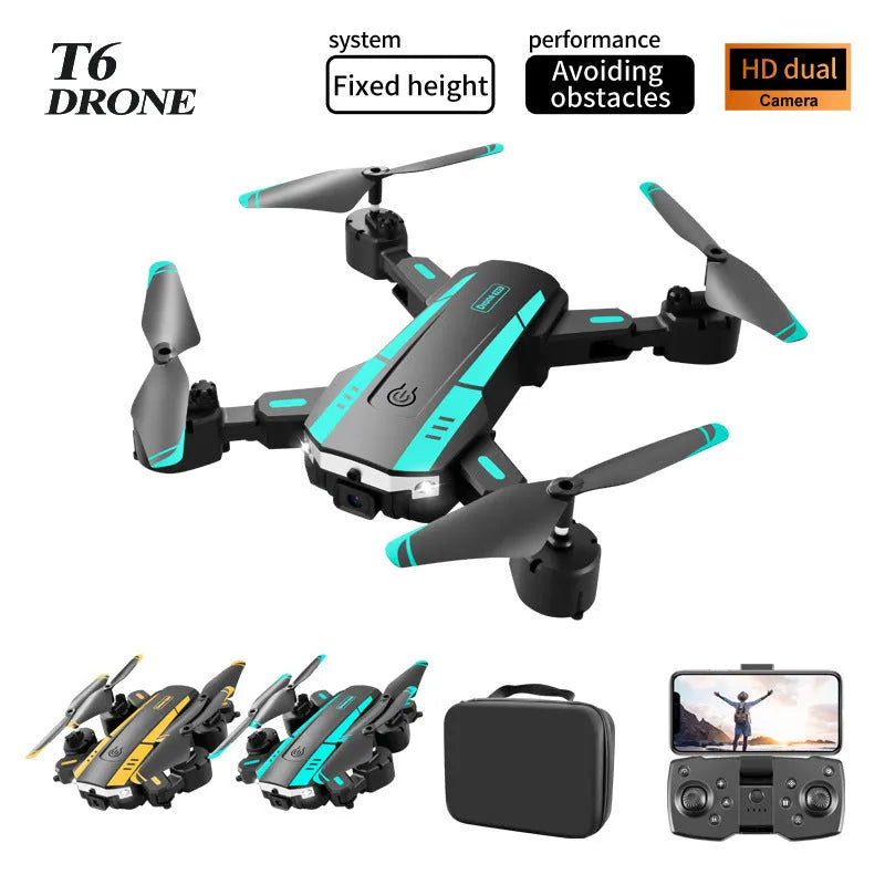 T6 folding UAV HD aerial photography four-axis remote control helicopter in blue with double lens
