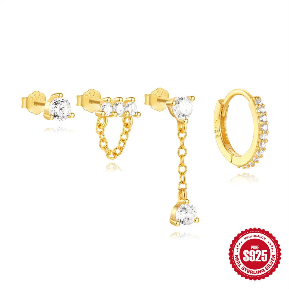 Geometric clover petal women's earrings in gold-tone electroplated S925 sterling silver on a white background.