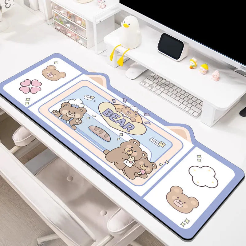 Oversized gaming mouse pad desk mat in solid colours including pink bunny design on natural rubber base
