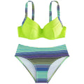 Green printed halter bikini with fashion split design for women