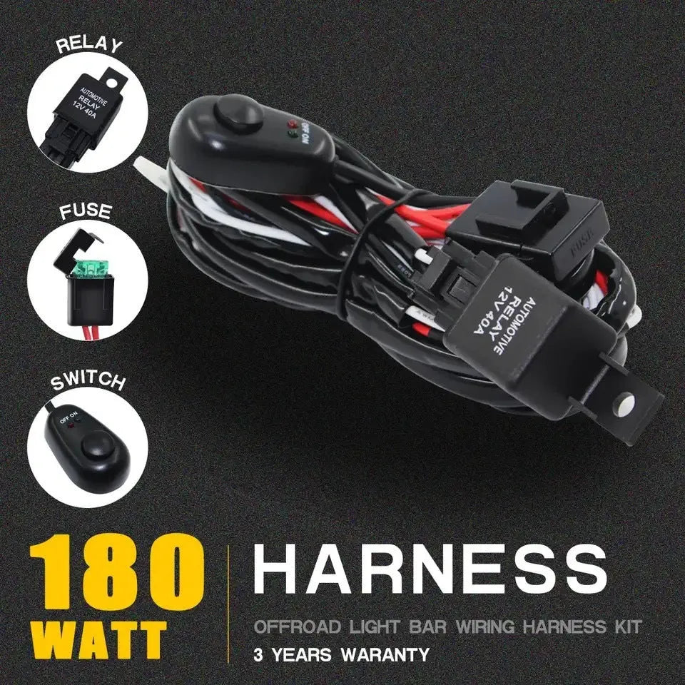 One drag two LED work light wiring harness with 2 metre silicone cable for automotive roof spotlights