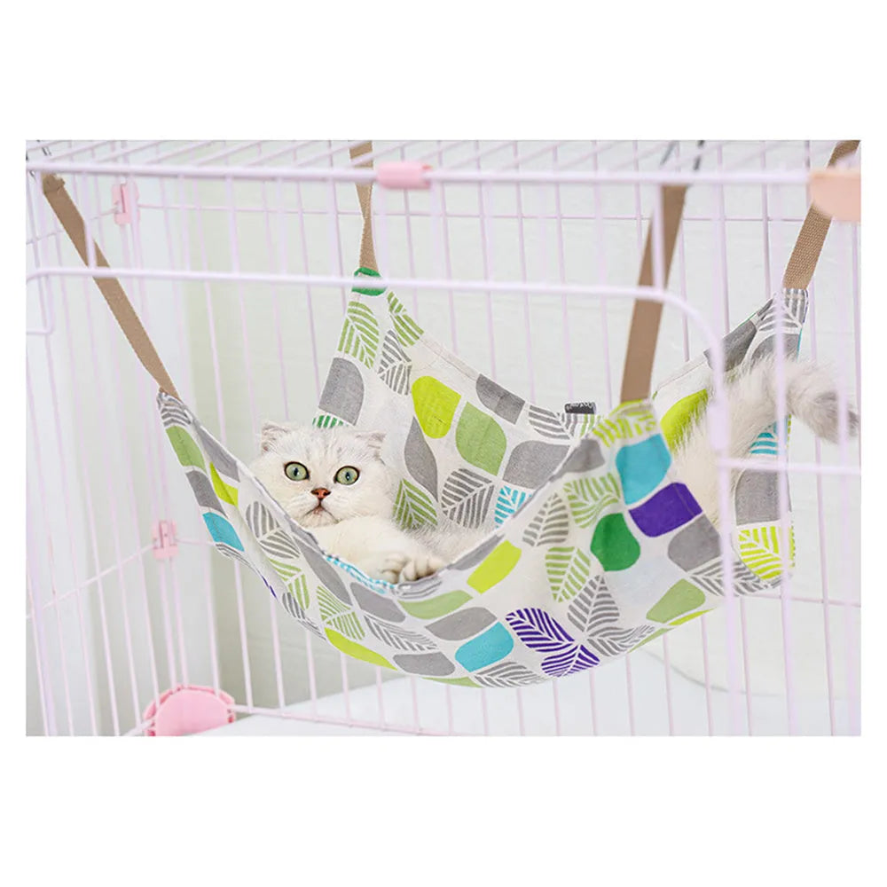 Yellow cotton linen cat hammock 47x47cm with hanging hook for cage