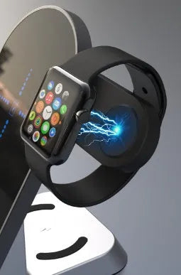 Black multifunctional alarm clock with integrated wireless charging pad and USB ports