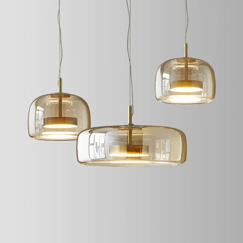 Art glass single head hanging pendant lamp with iron frame, adjustable cable, amber glass shade