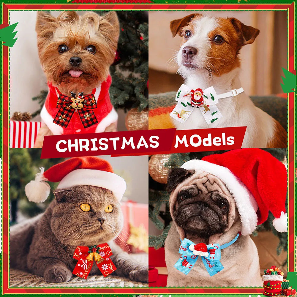 British-style polyester Christmas pet bow tie accessory in red and green on white background