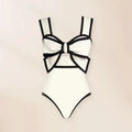 Women's one-piece swimsuit with beach dress style skirt and bow detail in polyester fabric