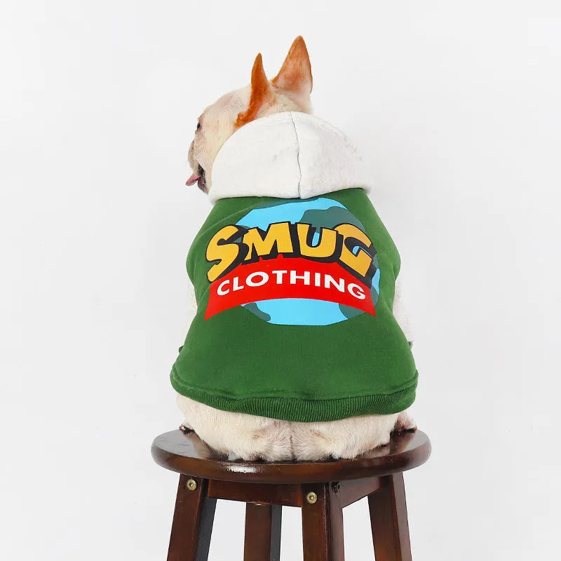 Green branded cotton dog jumper for medium to large dogs in autumn and winter.