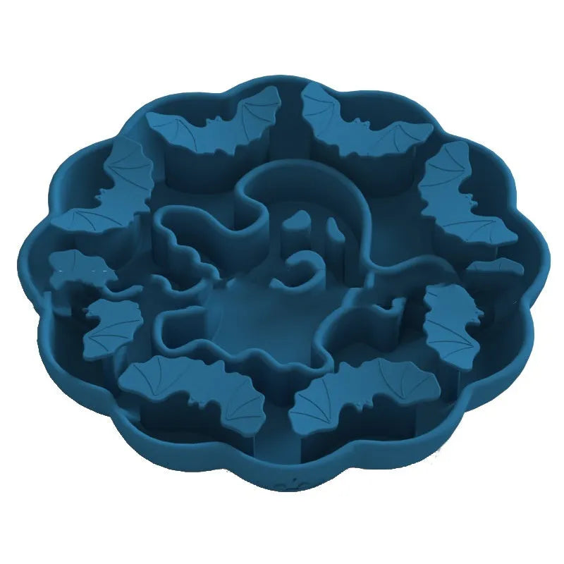 Edible silicone slow feeding dog bowl in Halloween colours with anti-tumble design