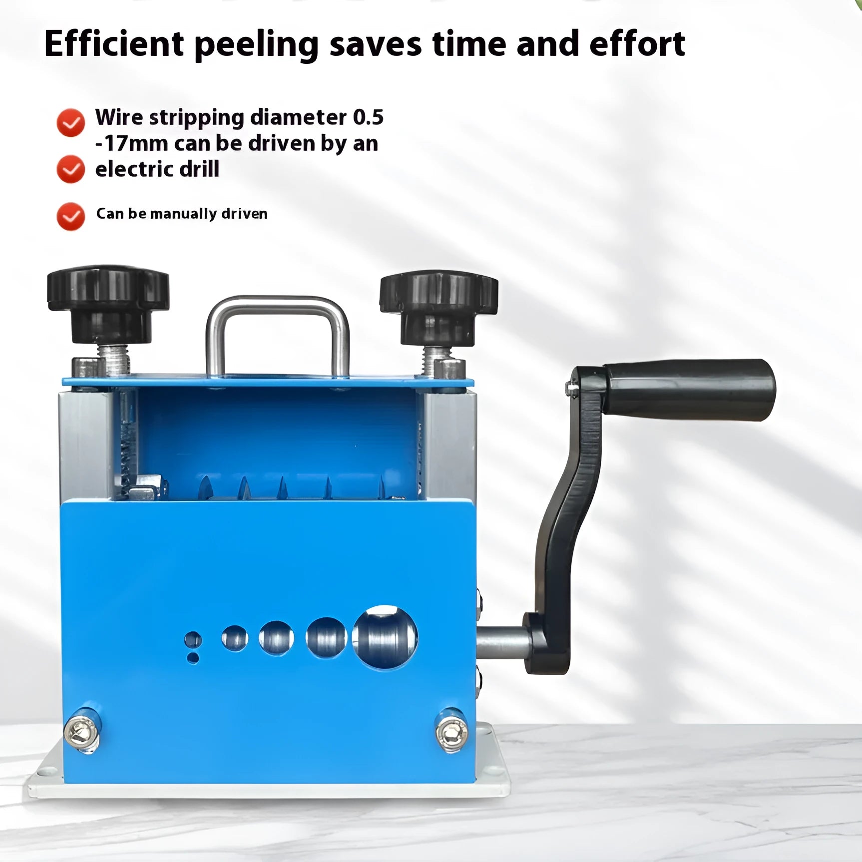 SD-017 manual wire stripping machine with adjustable dial for cable diameters from 0.5 to 17 millimetres.
