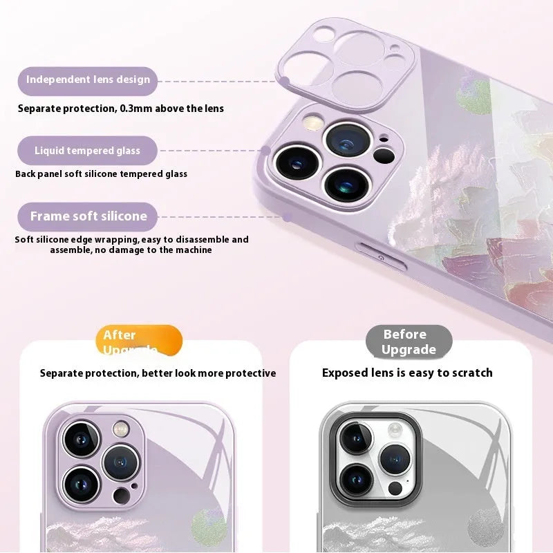 All-inclusive drop-resistant glass phone case for Apple iPhone with liquid glass finish in grass purple