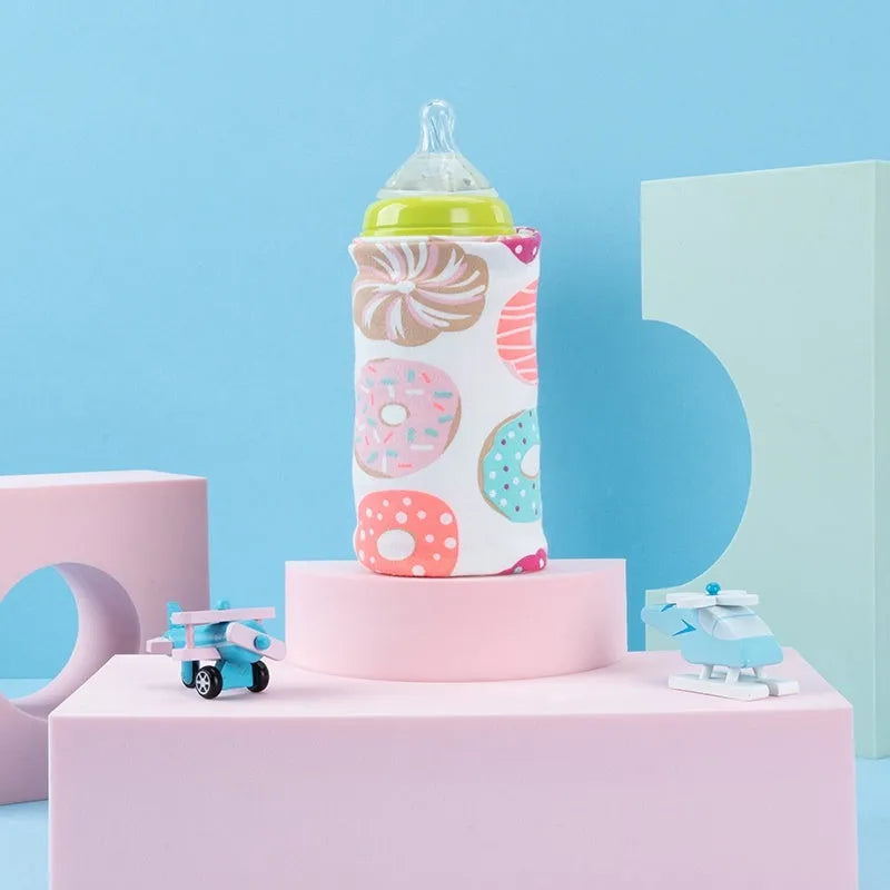USB milk warmer insulated bag, 28cm x 13cm, cotton spandex, 5V bottle heater cover for pram travel