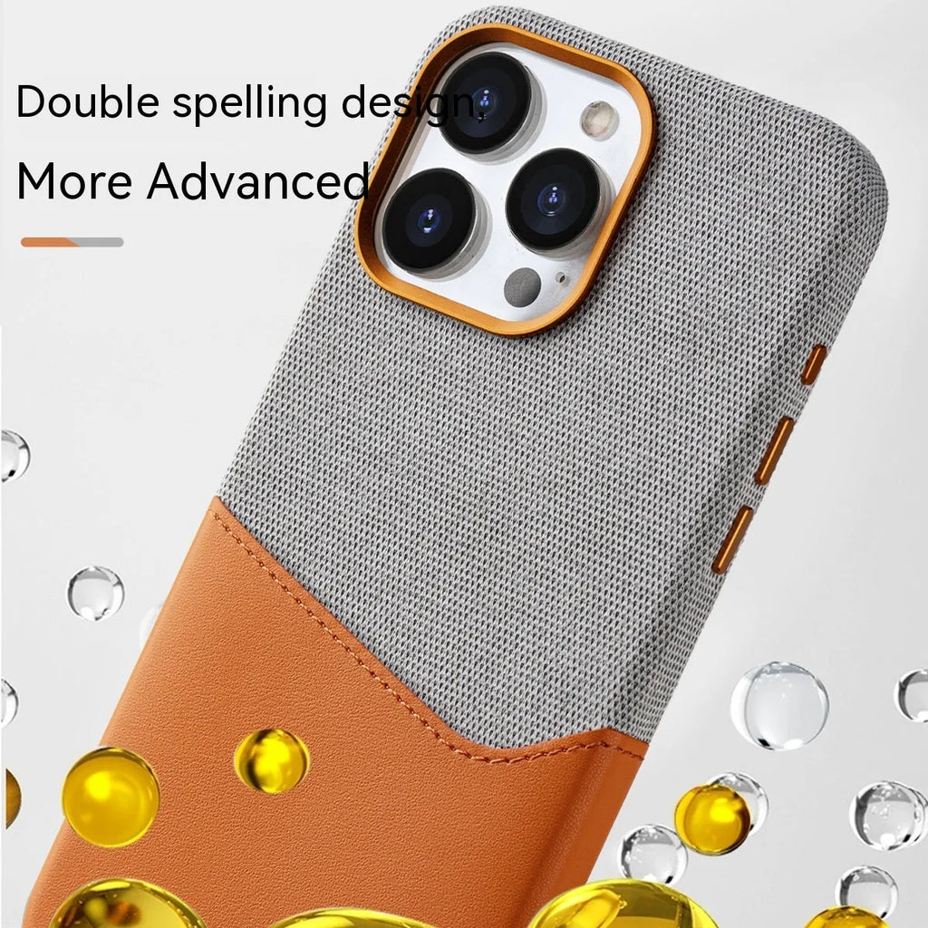 Leather magnetic card phone case for iPhone 12-15 Pro Max in black, brown, pink, orange with card slot.