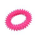 Blue spiky TPR circle dog chew toy with dental nubs, shown next to a measuring tape showing 9.5cm.